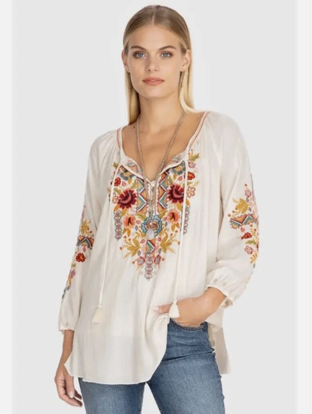 Johnny Was Workshop Clansy Peasant Embroidered Blouse Size XL